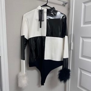 Checkered Bodysuit with feather details